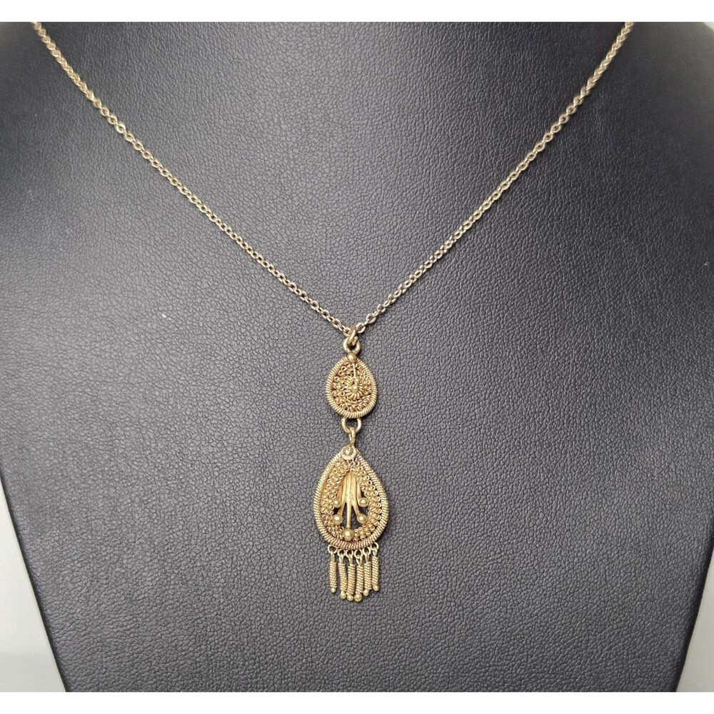 Victorian Style Double Charm Tassel Gold Tone Necklace